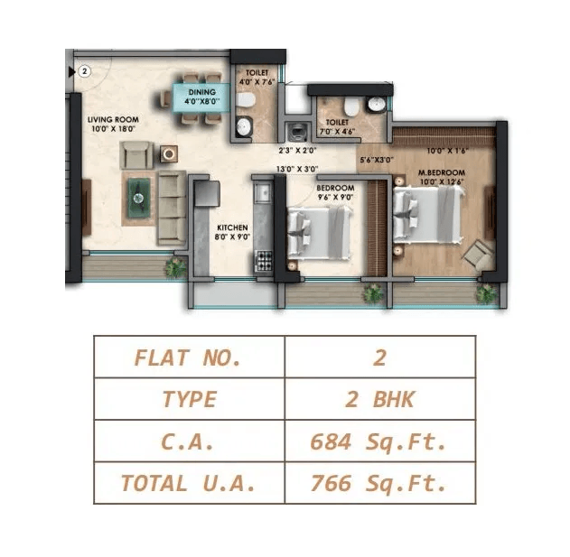 Ditya Luxuria Unit plan - 766 sq.ft.