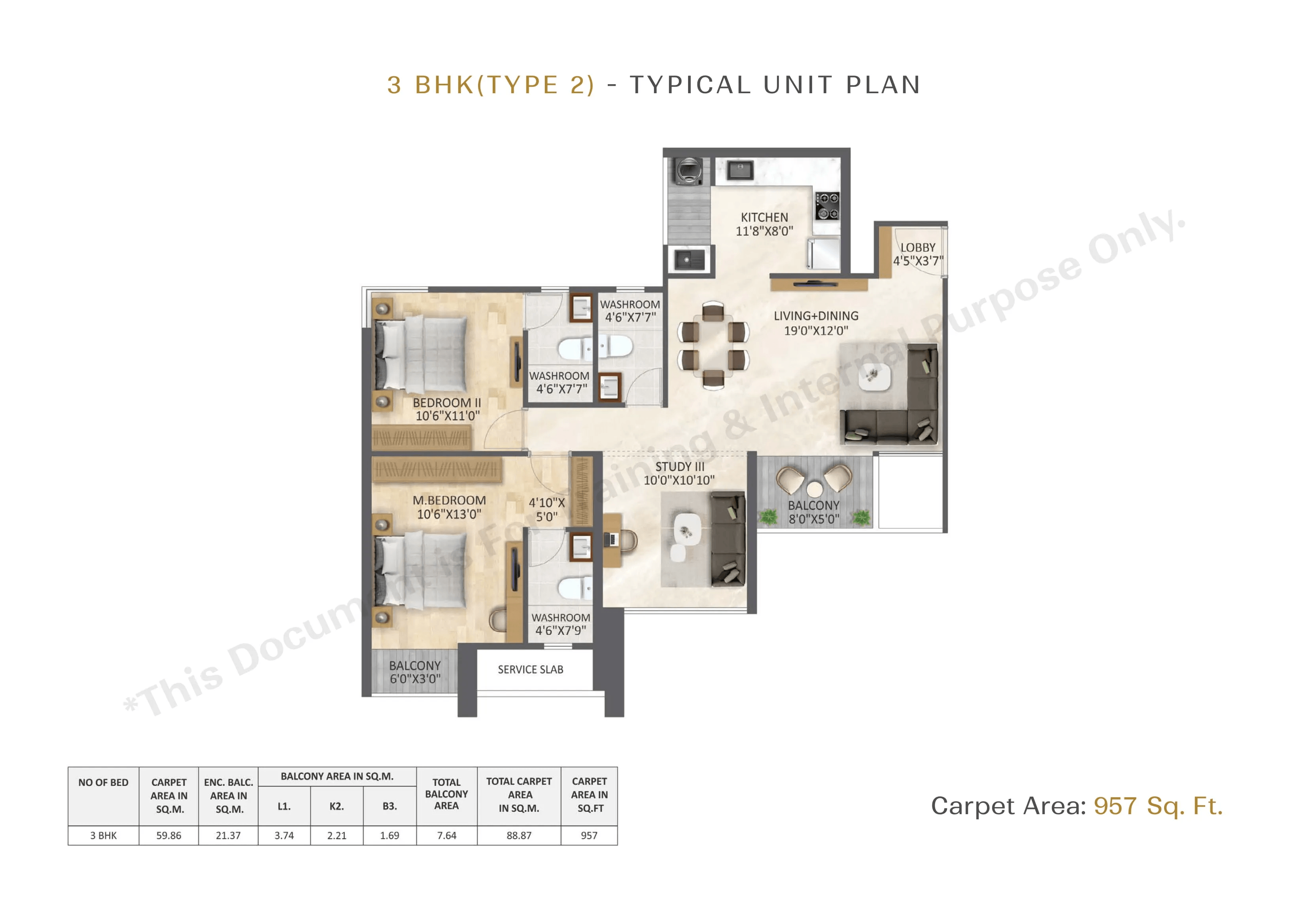 V One Heartland Unit plan - 957 sq.ft.