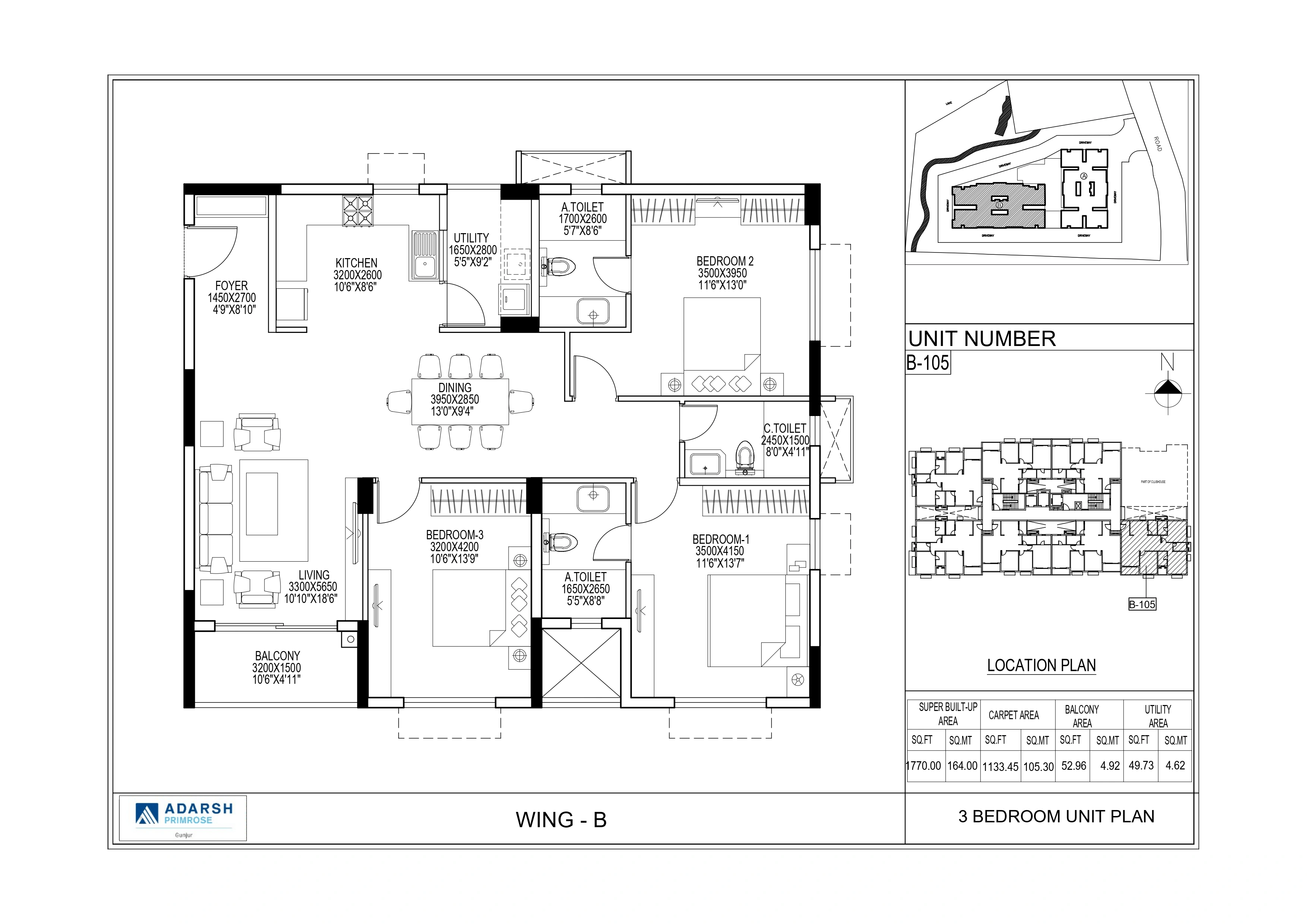 Adarsh Primrose Unit plan - 1203 sq.ft.