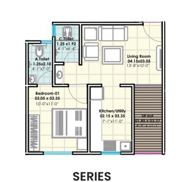 Mangalam Mithila Unit plan - 472 sq.ft.