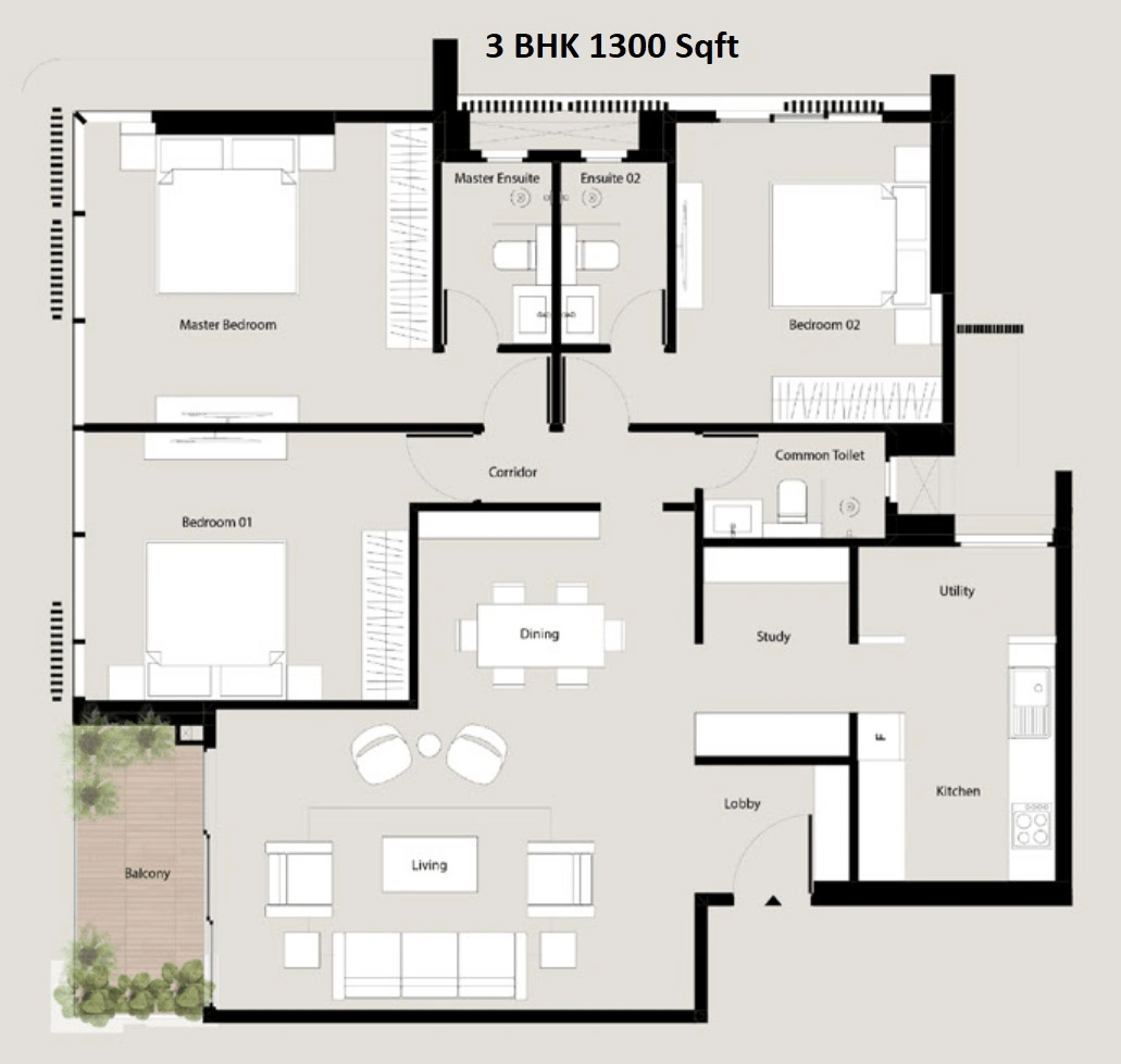 Unit plan - 1300 sq.ft.