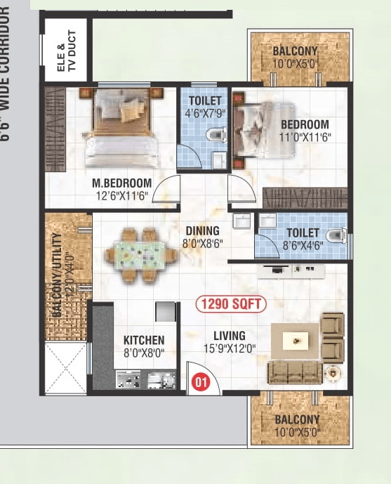 Unit plan - 877 sq.ft.