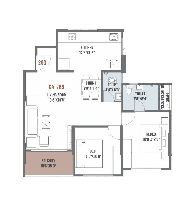Keshav Tathastu Unit plan - 769 sq.ft.