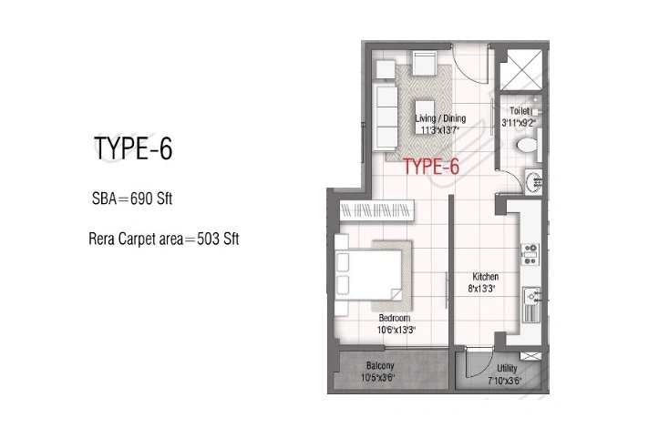 GR Samskruthi Unit plan - 503 sq.ft.