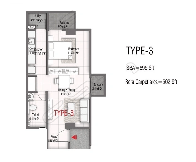 GR Samskruthi Unit plan - 502 sq.ft.