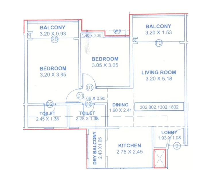 Kohinoor Avantara Unit plan - 803 sq.ft.