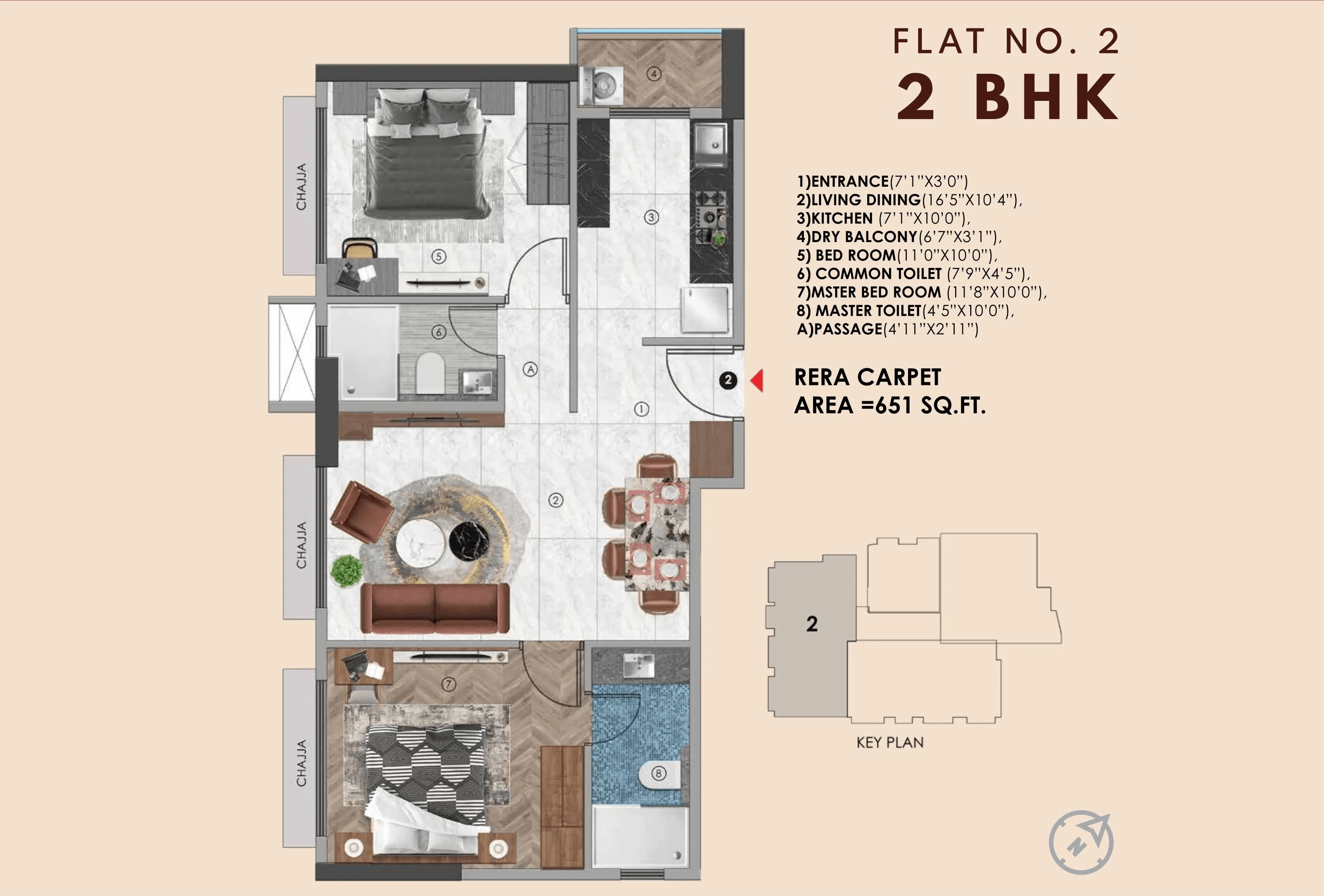 Sanghvi Morya Unit plan - 651 sq.ft.