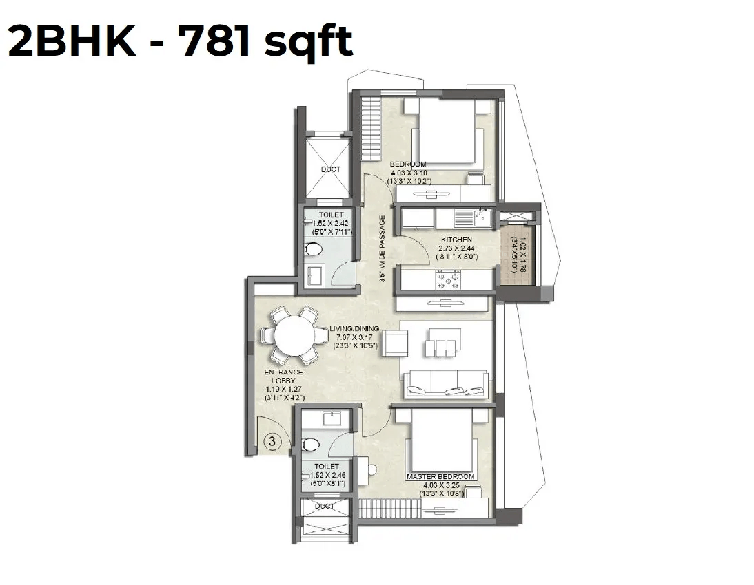 Kalpataru Magnus Unit plan - 781 sq.ft.