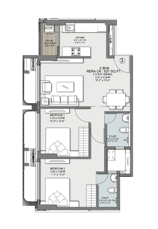 Sahakar Acropolis 1 Unit plan - 621 sq.ft.