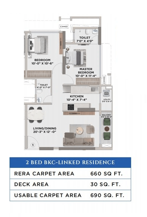 Sahakar Acropolis 1 Unit plan - 690 sq.ft.