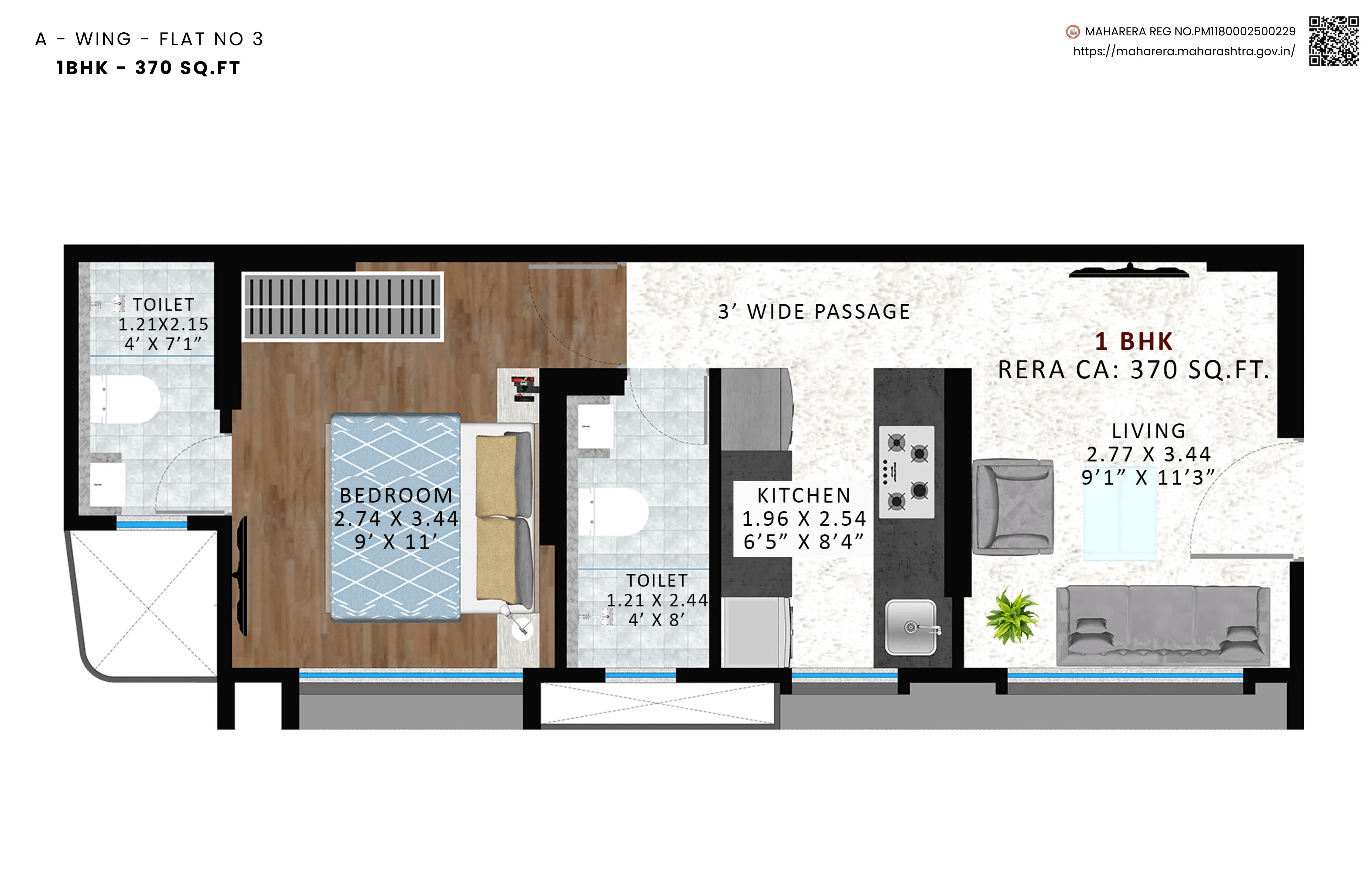 Unit plan - 370 sq.ft.