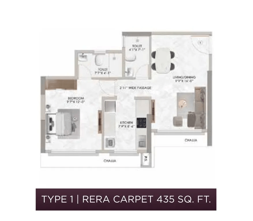 Ajmera Shikhar Unit plan - 435 sq.ft.