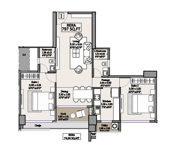 Unit plan - 797 sq.ft.