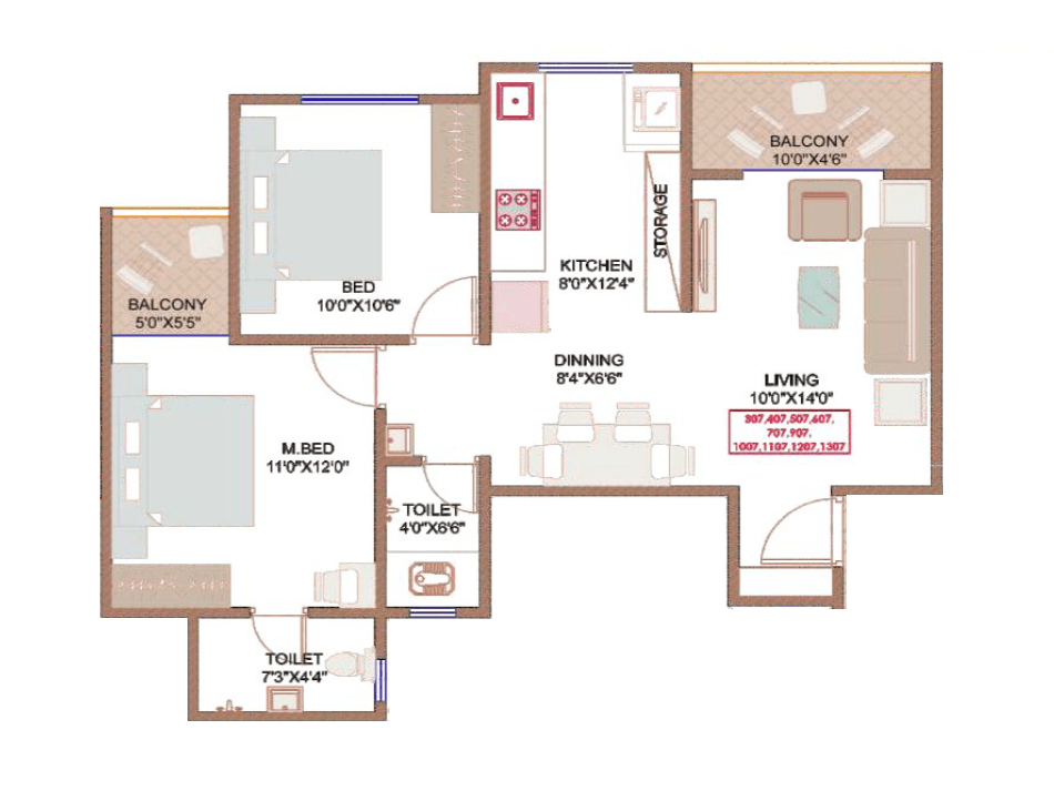 Balaji Nandanvan Unit plan - 732 sq.ft.