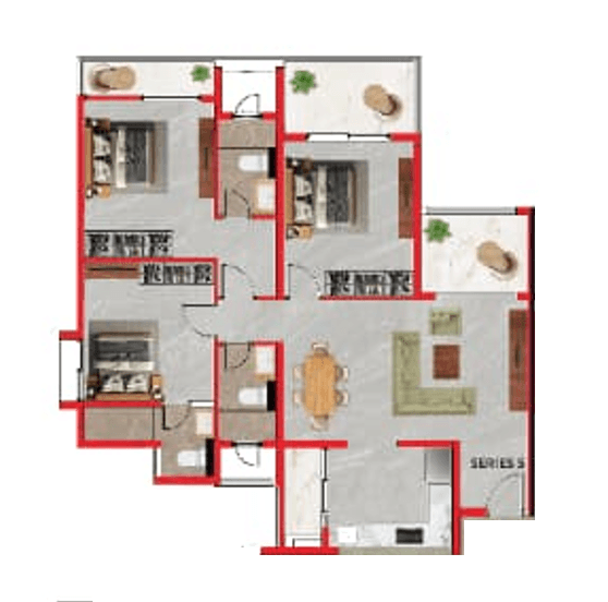 Duville Riverdale Grand Unit plan - 1230 sq.ft.