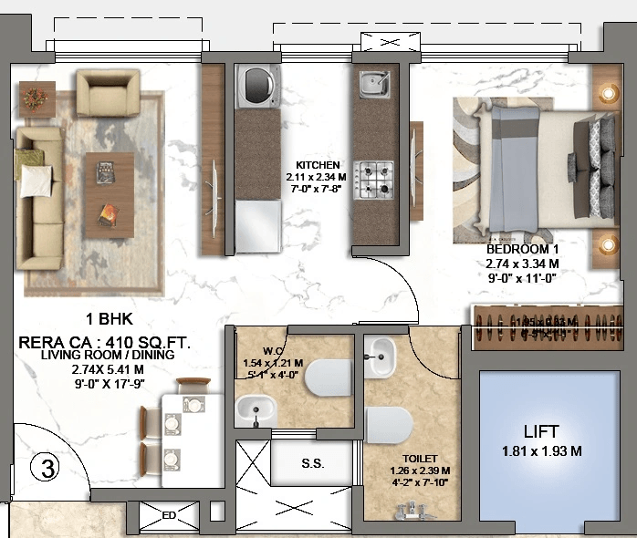 Unit plan - 410 sq.ft.
