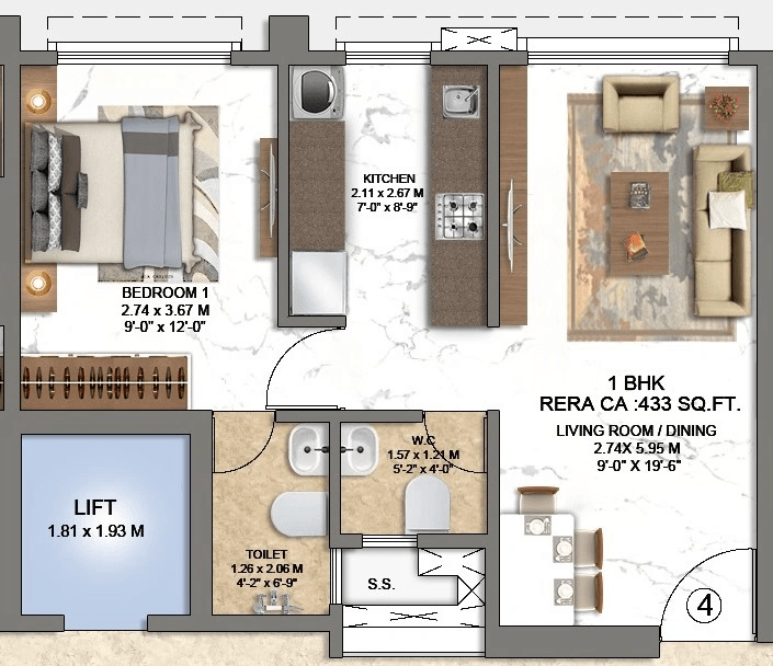 Choice Ambe Shraddha Unit plan - 433 sq.ft.