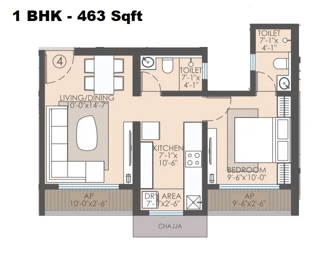 Unit plan - 463 sq.ft.