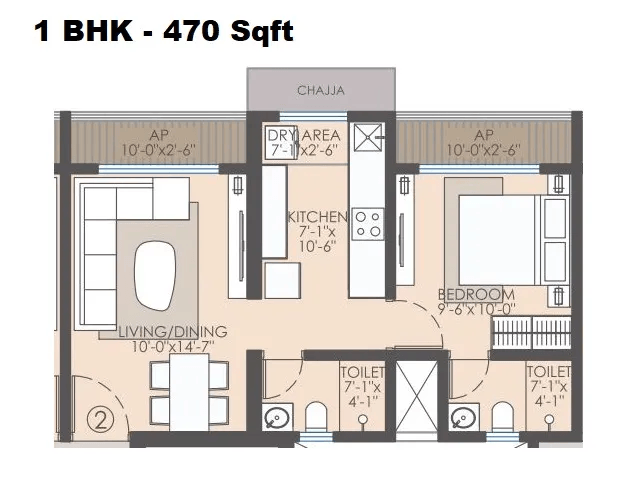 Parikh Platinum Park Unit plan - 470 sq.ft.