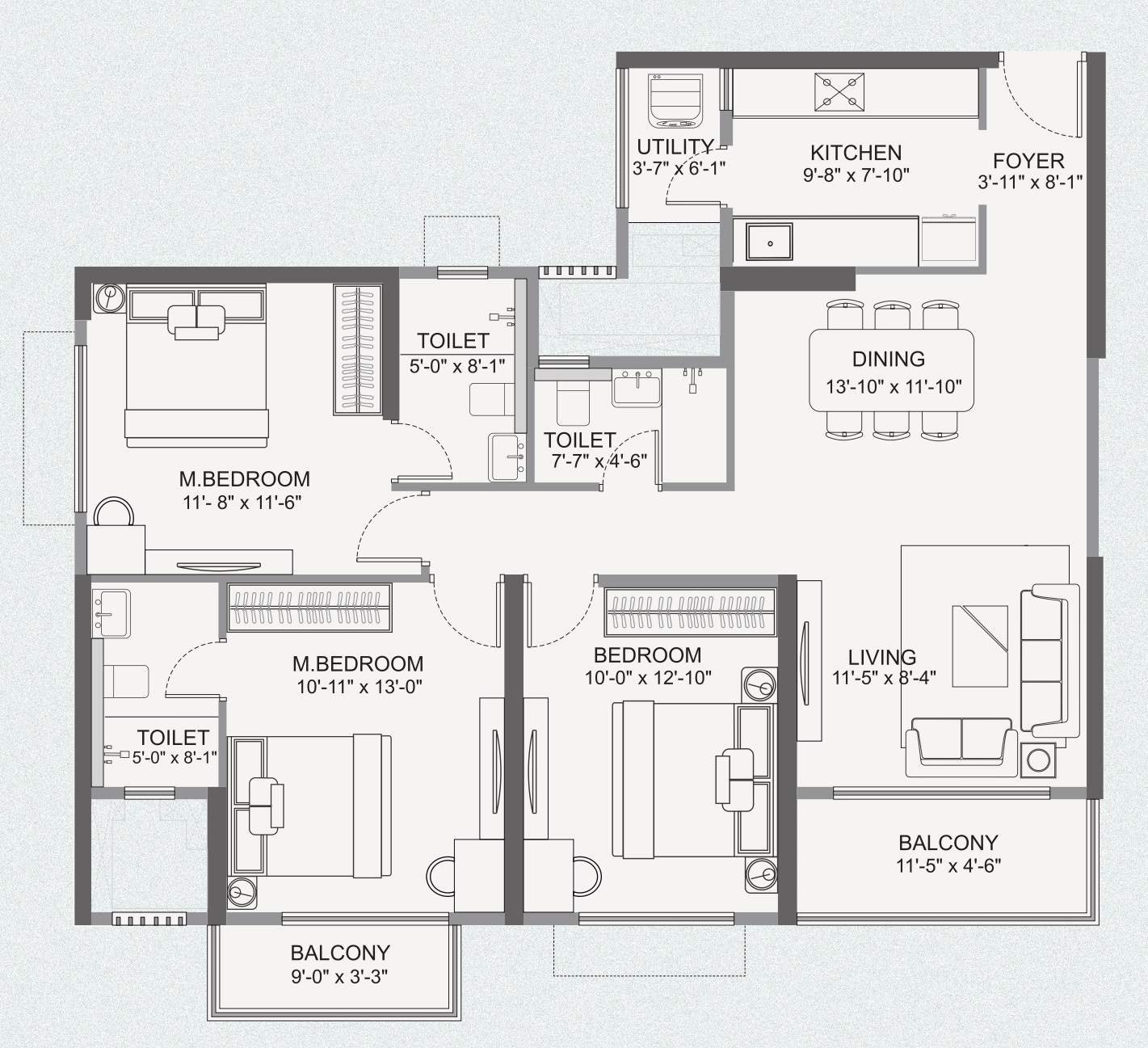 Runwal Garden City Ivory Unit plan - 1025 sq.ft.