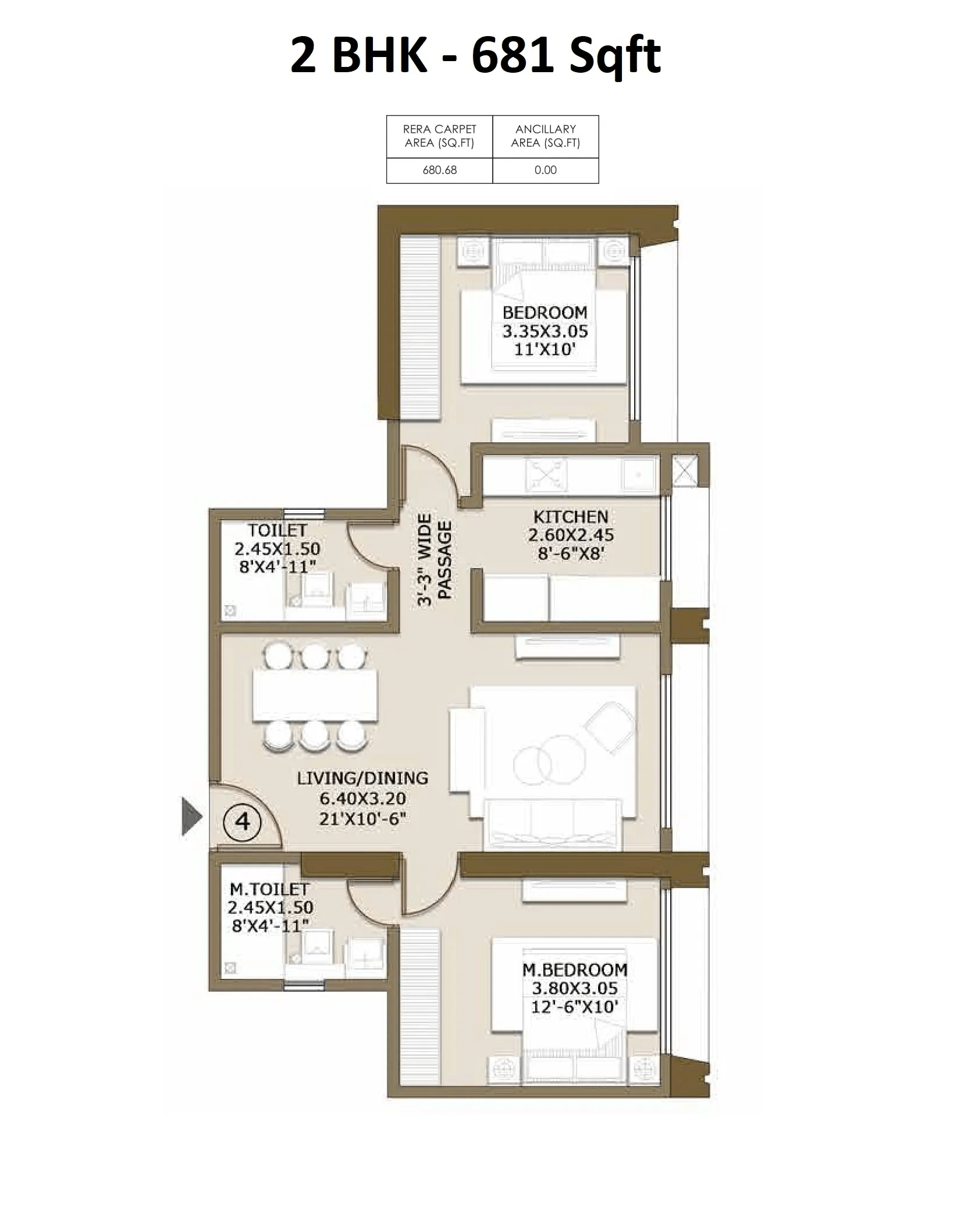 Unit plan - 681 sq.ft.