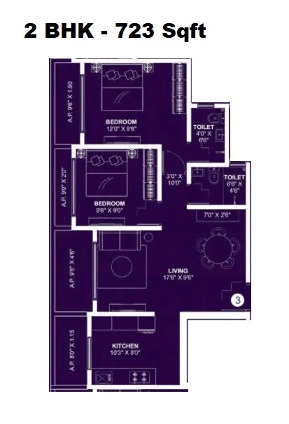 Nakshatra Prithvi Unit plan - 723 sq.ft.