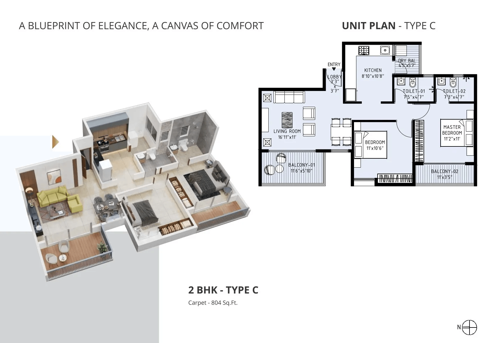 Landmark Bhukum 45 Unit plan - 804 sq.ft.