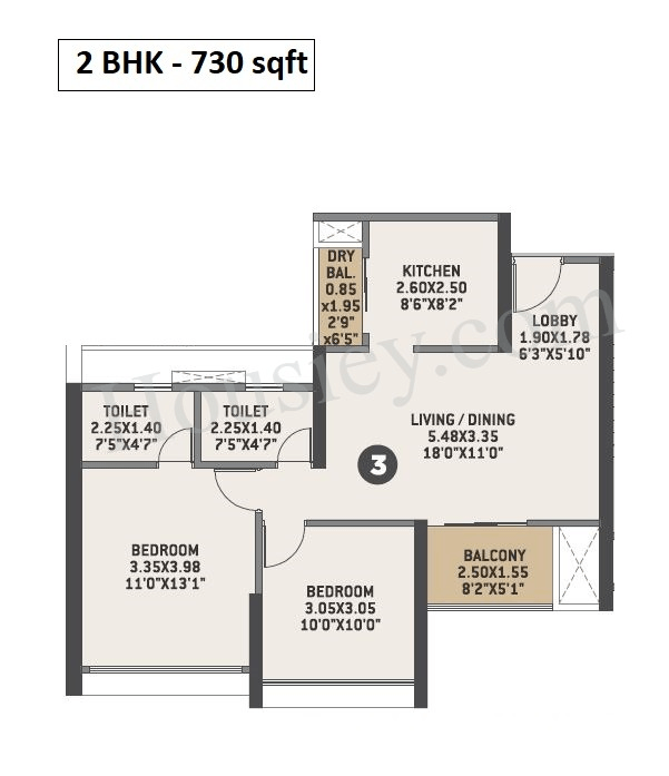VTP Earth One Unit plan - 730 sq.ft.