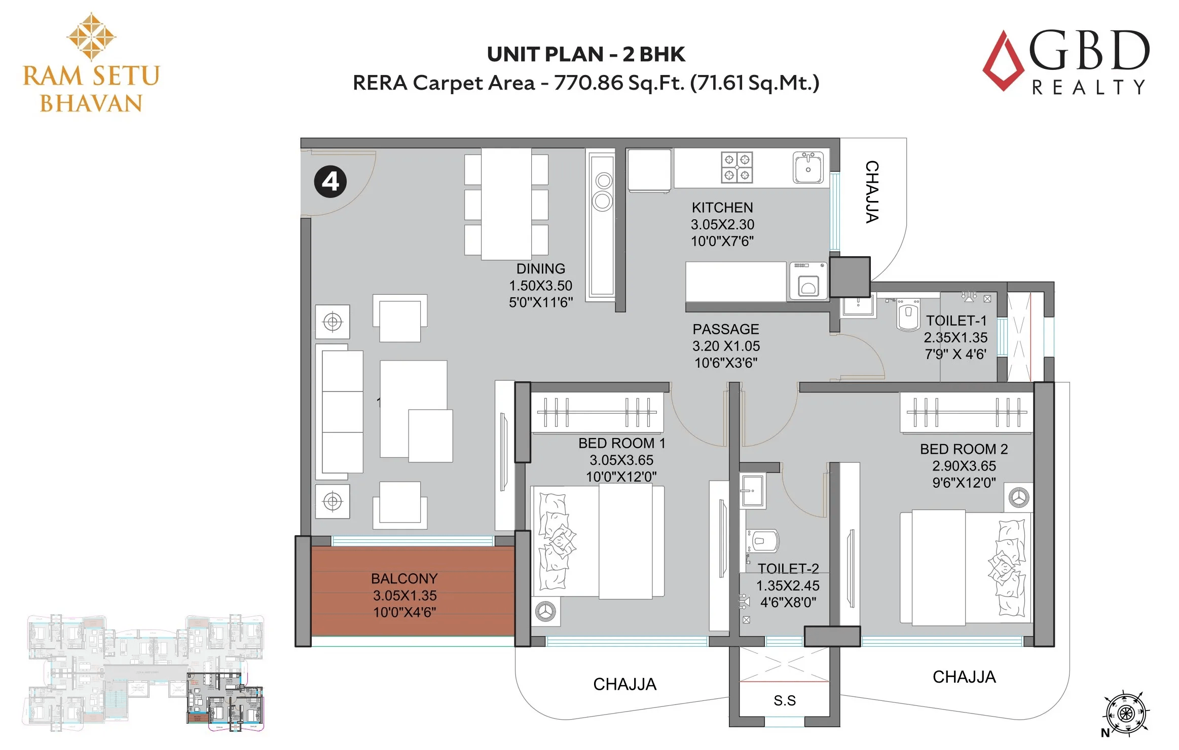 GBD Ram Setu Bhavan Unit plan - 770 sq.ft.