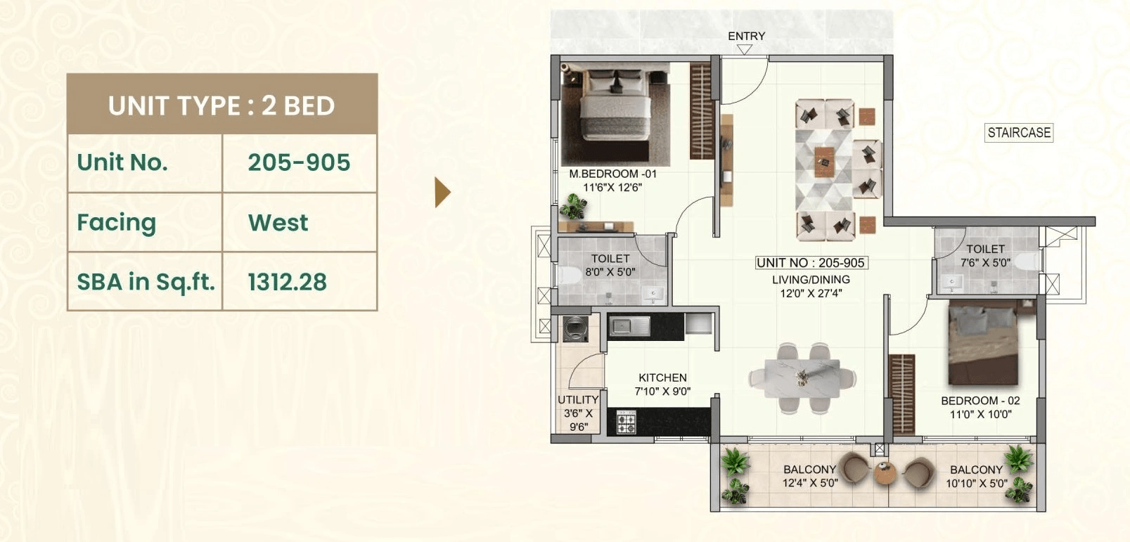Global Edifice The Clan Unit plan - 852 sq.ft.