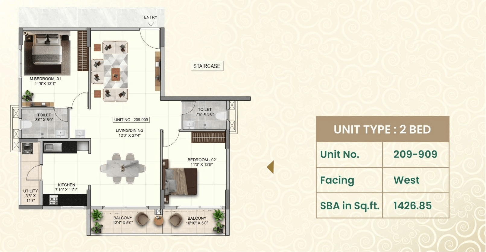 Global Edifice The Clan Unit plan - 926 sq.ft.