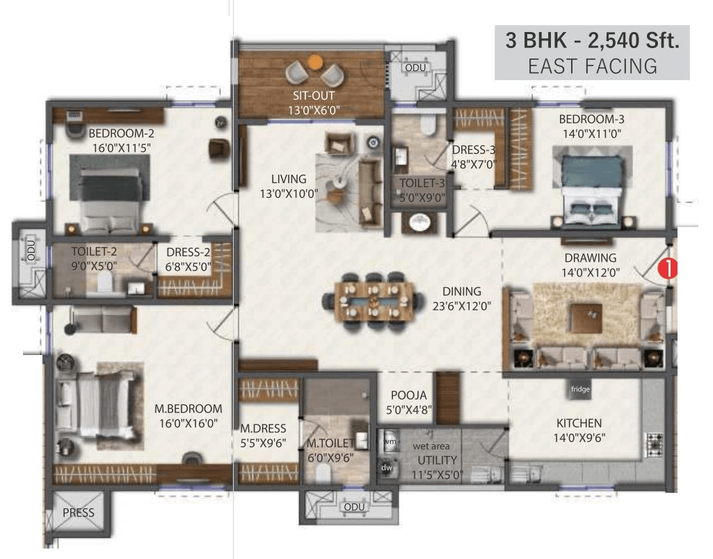 SSI Fortune Water Front Unit plan - 1905 sq.ft.