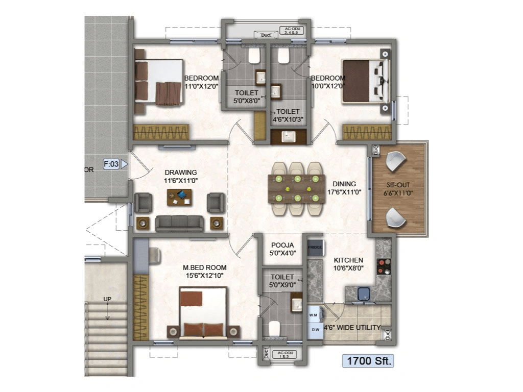Raghuram A2A Homeland Unit plan - 1094 sq.ft.