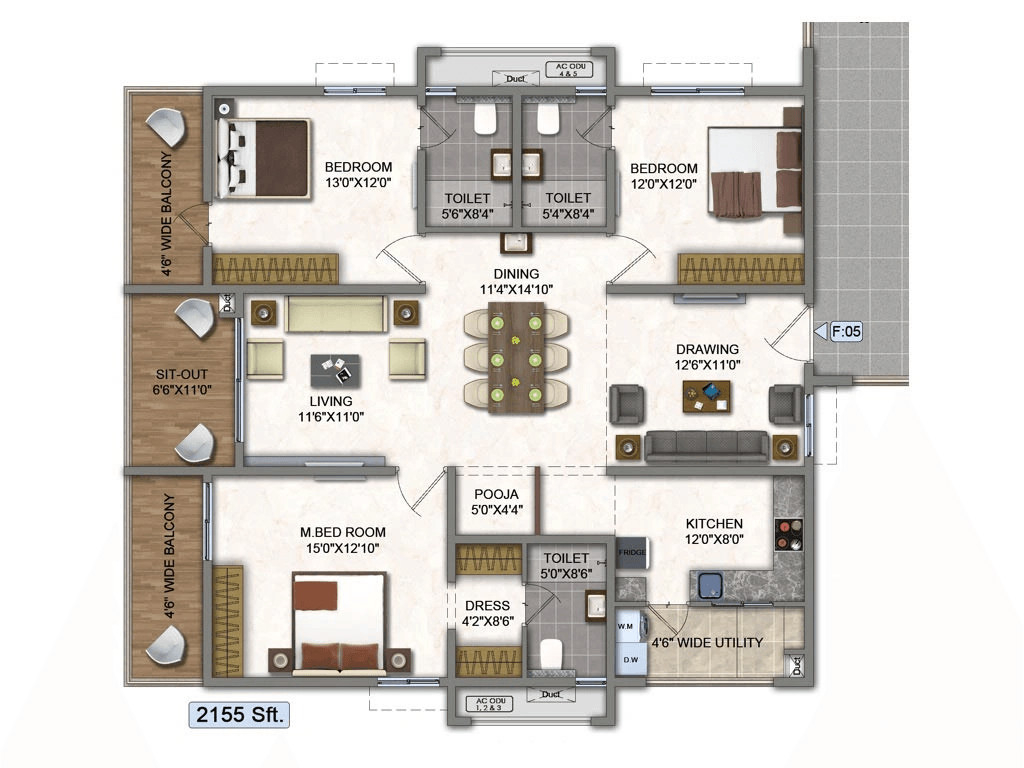 Raghuram A2A Homeland Unit plan - 1359 sq.ft.
