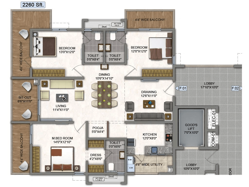 Raghuram A2A Homeland Unit plan - 1326 sq.ft.