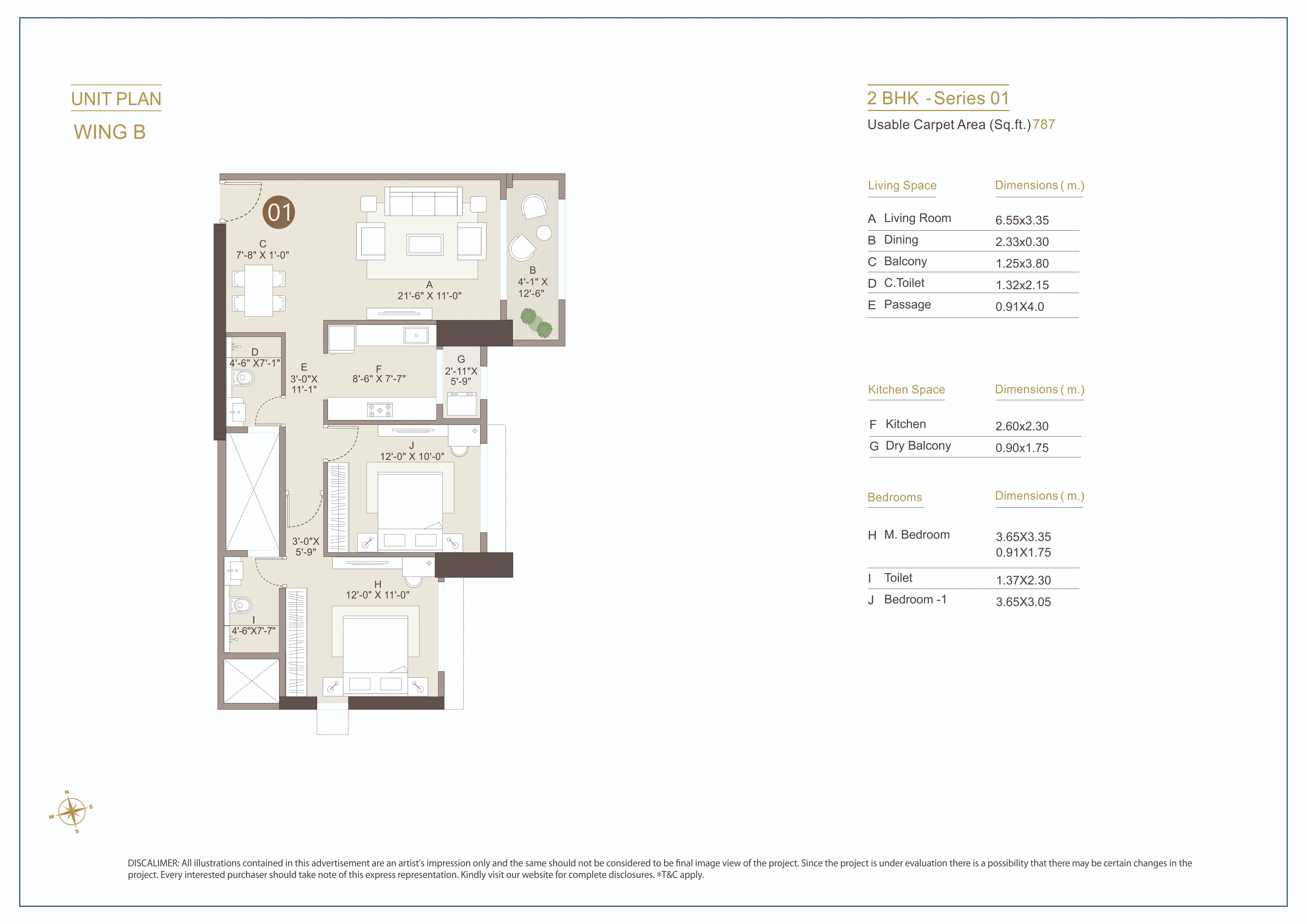 Kolte Patil Vivere Unit plan - 787 sq.ft.