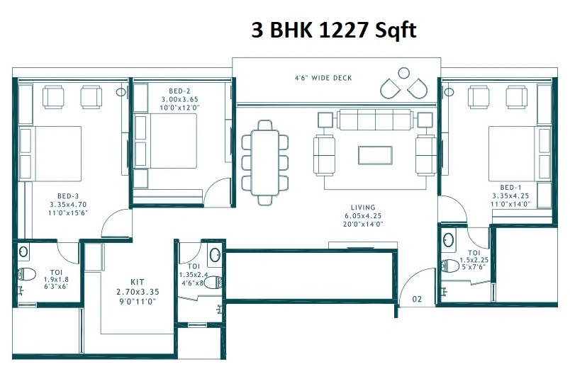 Unit plan - 1227 sq.ft.