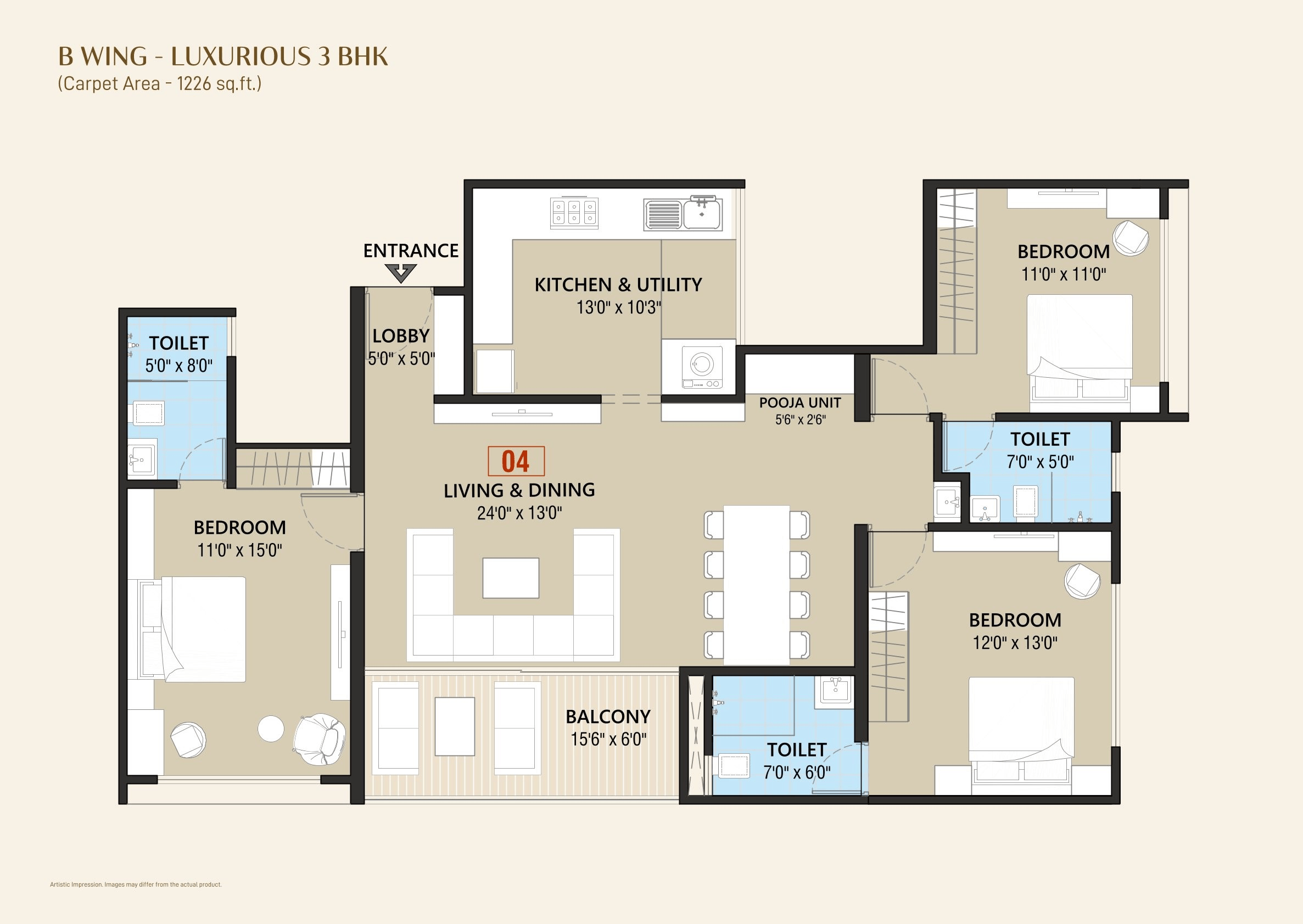 Iconic 5 Senses iLife Unit plan - 1226 sq.ft.