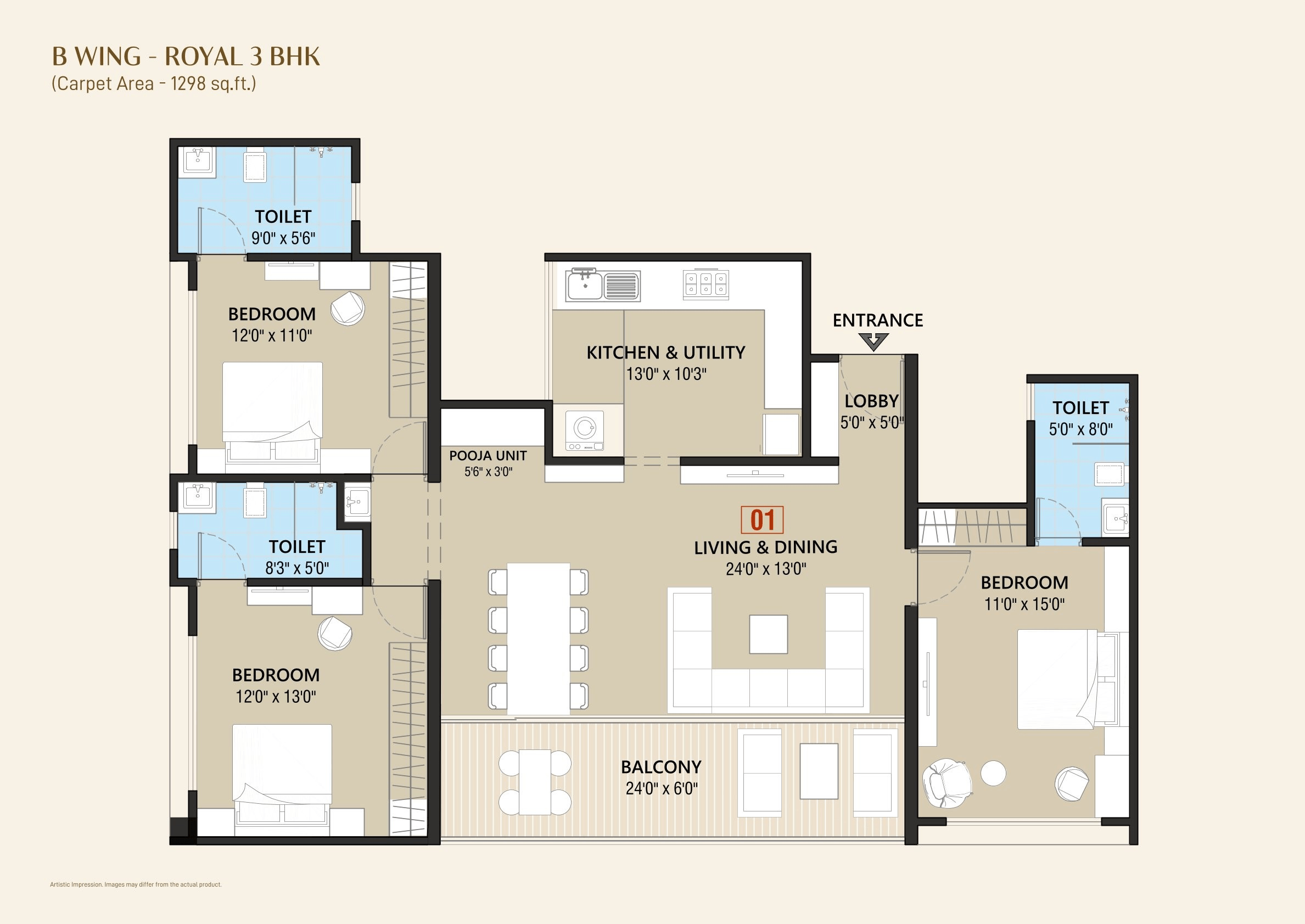 Iconic 5 Senses iLife Unit plan - 1298 sq.ft.