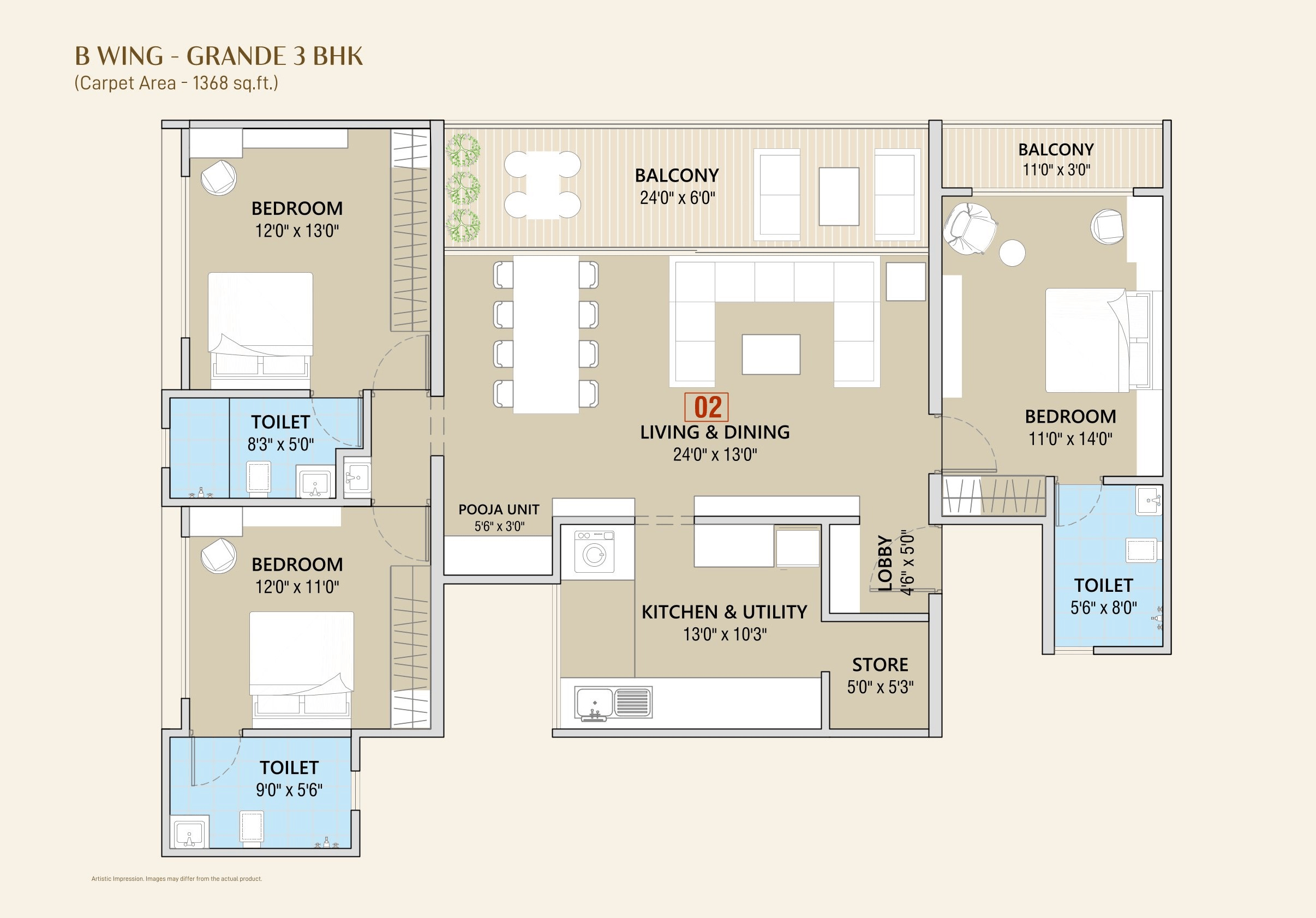 Iconic 5 Senses iLife Unit plan - 1368 sq.ft.