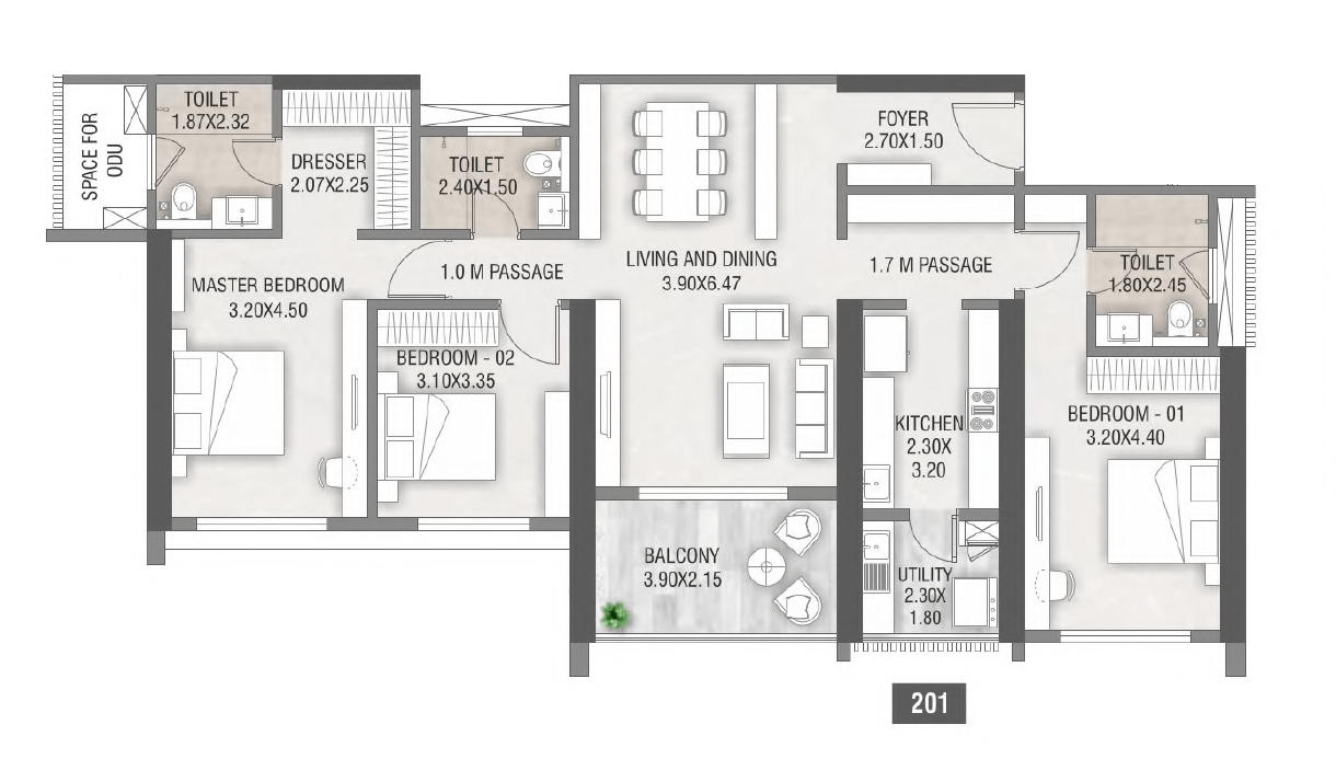 Paranjape Altius Unit plan - 1370 sq.ft.