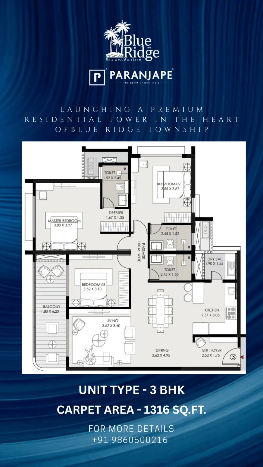 Paranjape Promenade Unit plan - 1316 sq.ft.