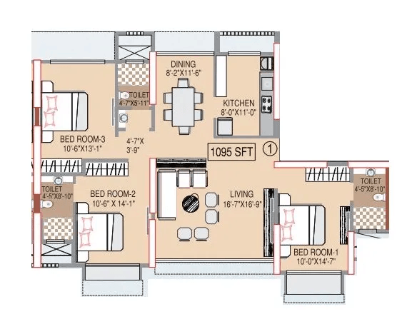 Harasiddh Manasarovar Unit plan - 1095 sq.ft.
