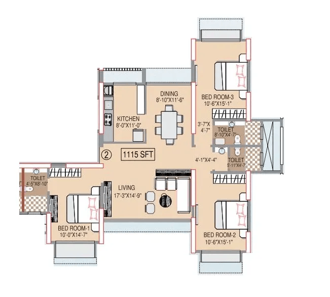 Harasiddh Manasarovar Unit plan - 1115 sq.ft.