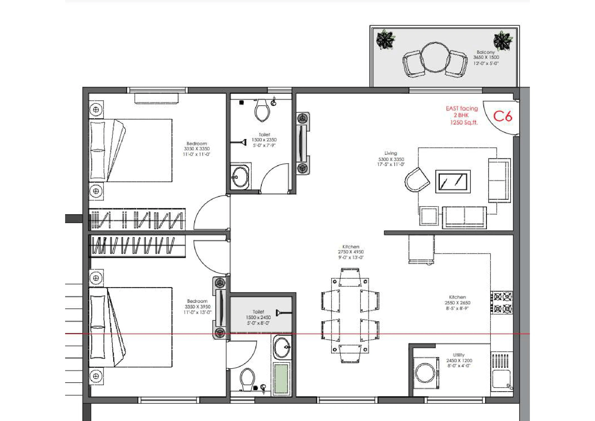 Unit plan - 938 sq.ft.
