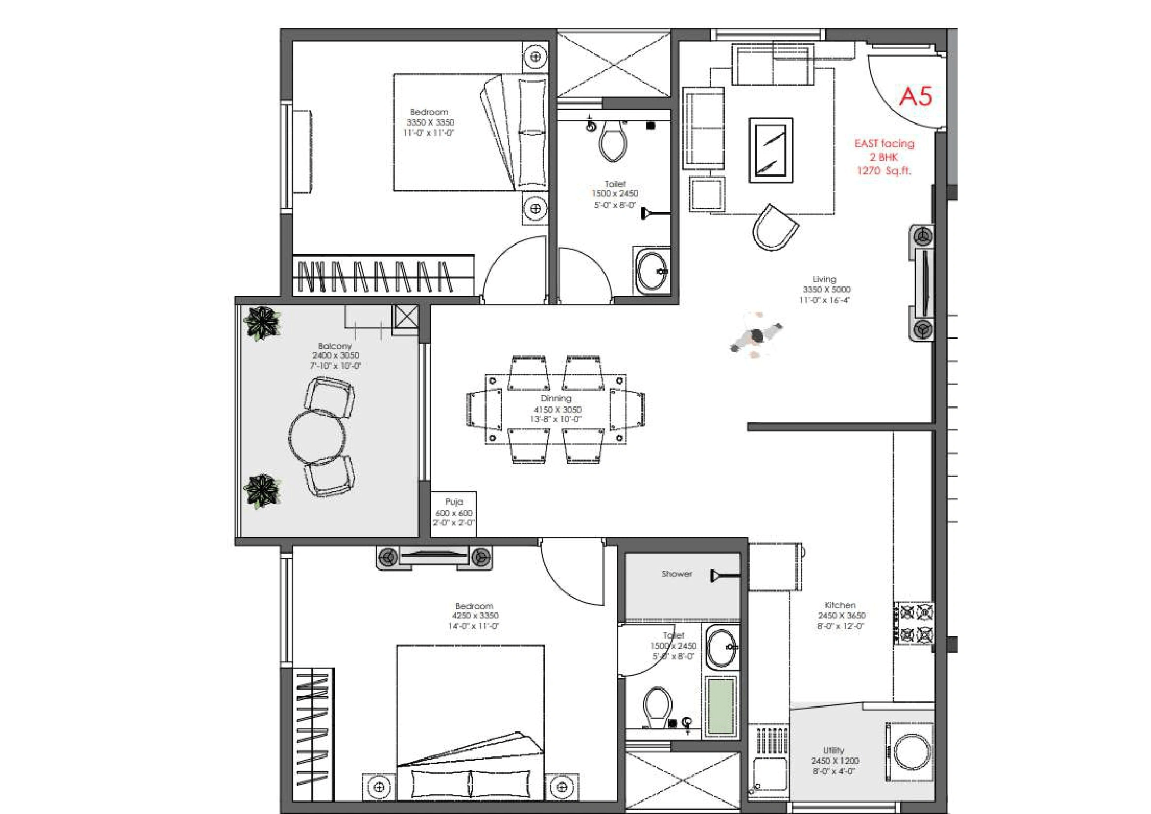 Ankuraa Meridian Unit plan - 953 sq.ft.