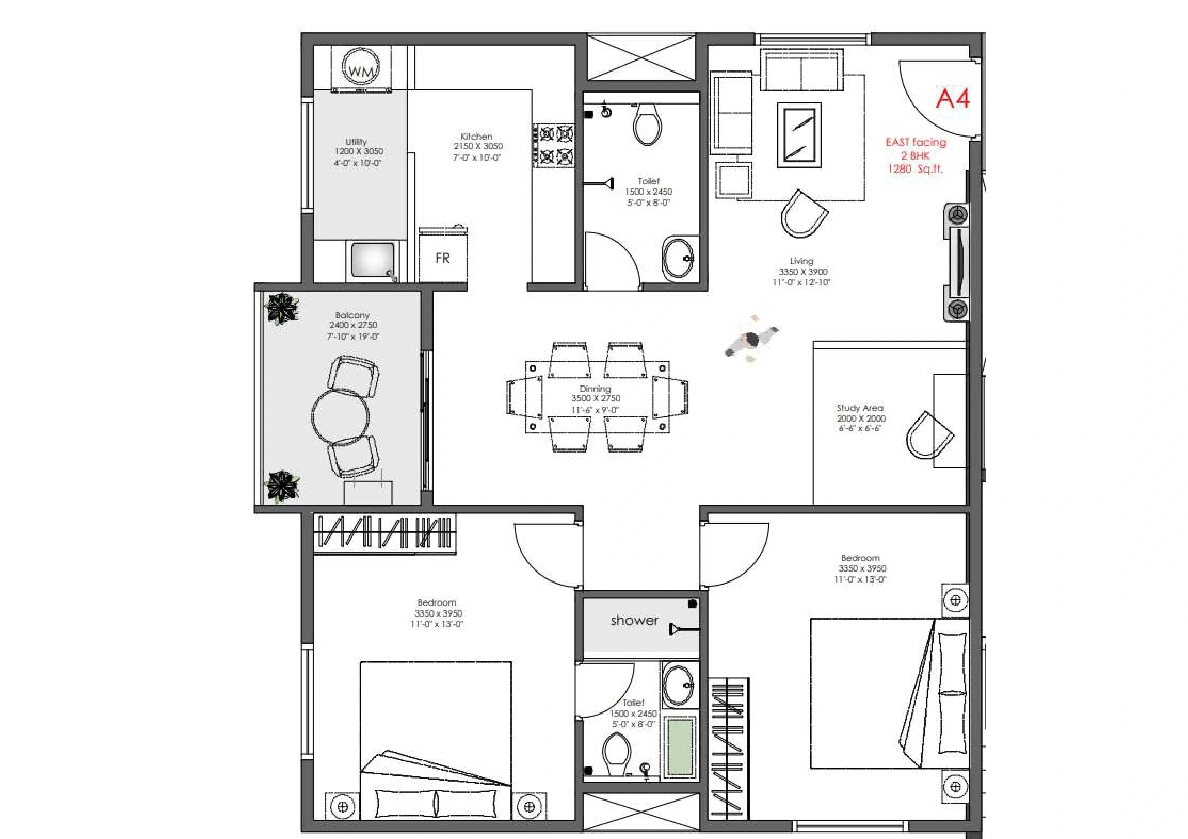 Ankuraa Meridian Unit plan - 960 sq.ft.