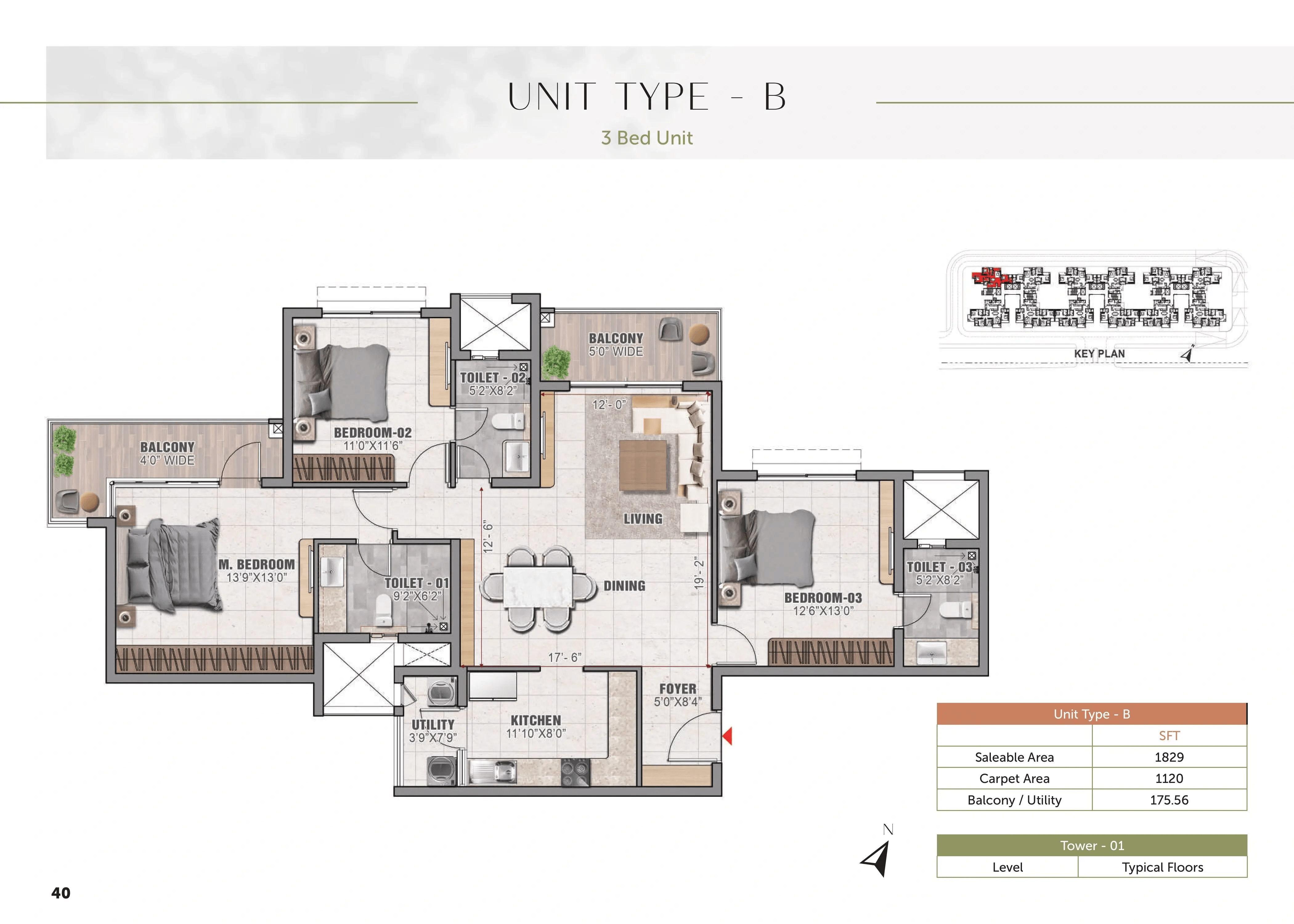 Prestige Elm Park Unit plan - 1120 sq.ft.
