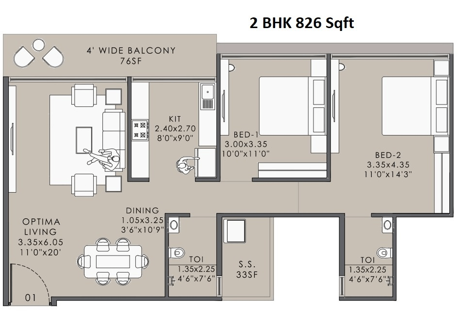 Unit plan - 826 sq.ft.