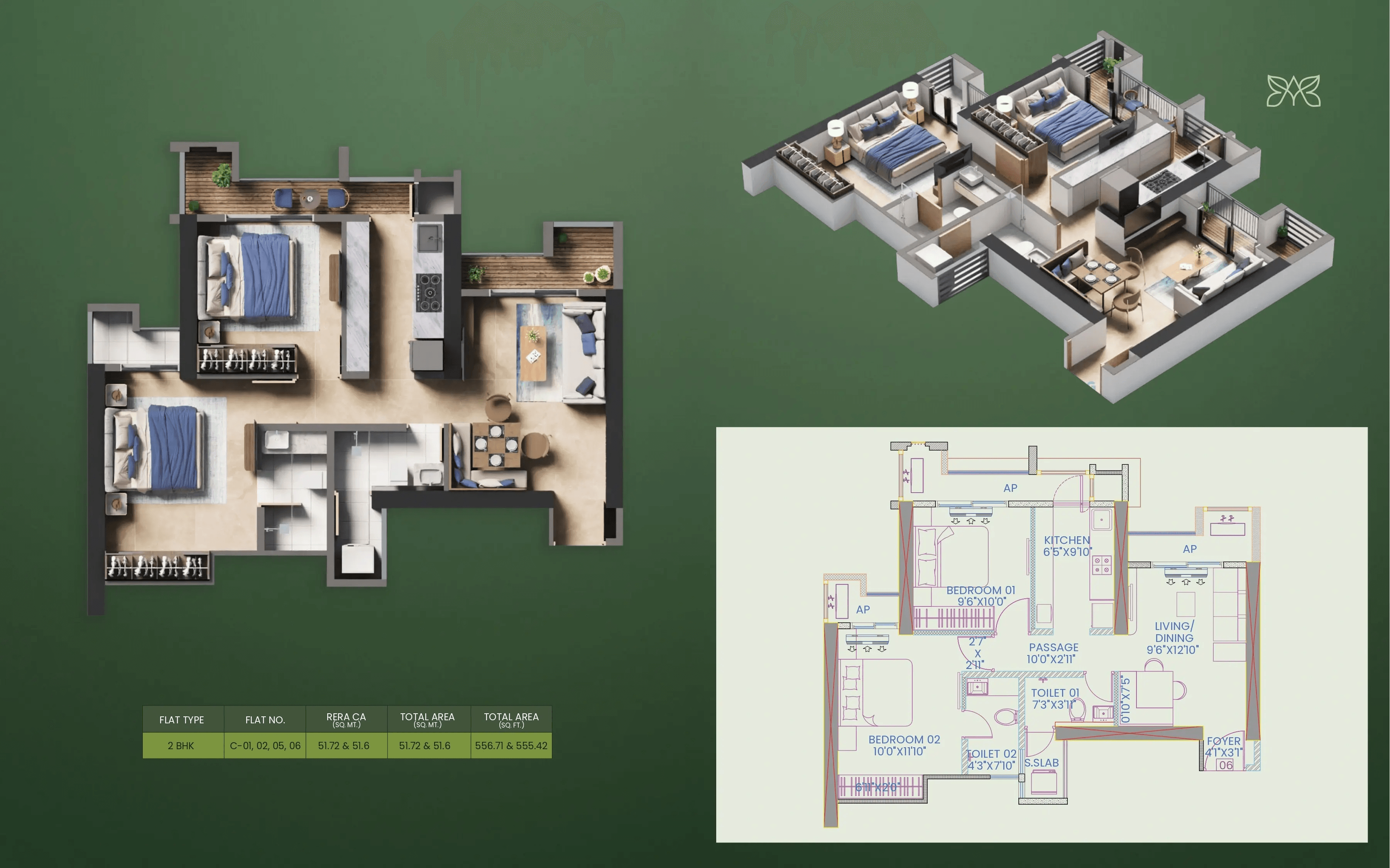Squarefeet Avatara Forest Kingdom Unit plan - 556 sq.ft.